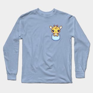 Baby Giraffe in a Pocket Cute Kawaii Peeking Animal Lover Long Sleeve T-Shirt